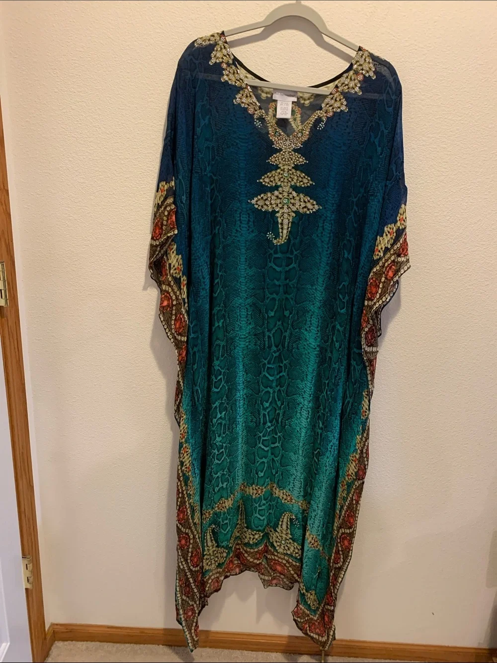 Soft Surroundings Cote D’azur Chiffon  Kaftan Dress - Embellished Rare Vintage​